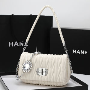 Genuine Leather MIU Miumiu bag 2024 New trendy high-quality single-shoulder crossbody bag fashionable internet celebrity rhinestone chain bag for women