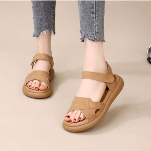 [Free Shipping] WomenS Flat Sandals 2026 Summer New Casual Versatile Velcro Soft Sole Comfortable Beach Sandals