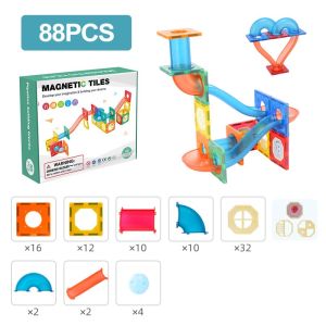 AGE 3+ (100 PCS) EDUCATIONAL TOYS Magnetic Tiles 3D Building Blocks Construction Playboard toys for boys and girls (Provide English Guide Book)