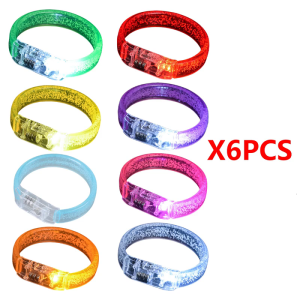 สายรัดข้อมือหลากสีสำหรับคอนเสิร์ตและงานเทศกาลอุปกรณ์เสริมงานปาร์ตี้กำไลไฟ LED 6ชิ้น