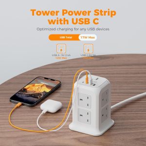 TESSAN Extension Cord Power Strip with USB 2 Extension Cord Multi Plug Adapter with 8 Outlets