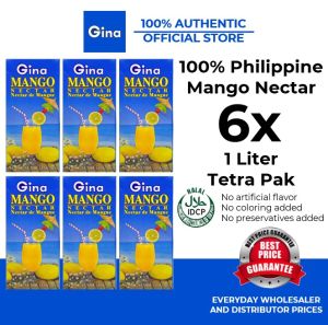 6x Gina Mango Nectar Juice 1 Liter (1L) Tetra Pak Package (6 Packs)