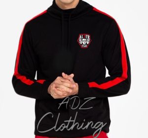 Jaket Funnel Neck Hoodie Alter Ego Bahan Kain Flecee Warna HItam Garis Lengan Warna Merah Ready Size S/M/L/XL/XXL