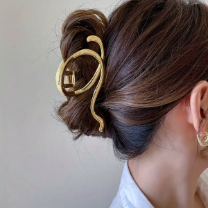 Strong Hold Bow Knot Hair Claw Clip for Thick Hair Large Non-Slip Silvery Golden Metal Shark Clip