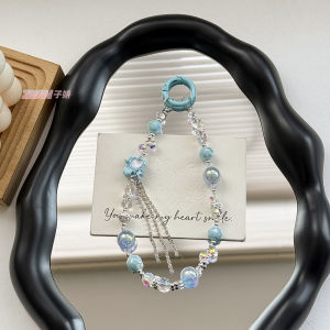 Light Luxury Style Original Gold Foil Bead Crystal Bead Phone Chain Alloy Shell Premium Flower Keychain Pendant