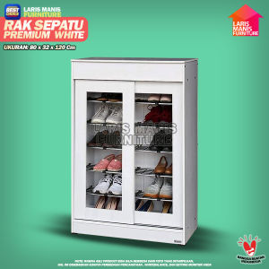 Rak Sepatu - Lemari Sepatu Kayu Dengan Kaca Dan Pintu Sliding / Pintu Geser HUGA 425