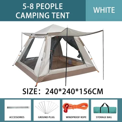 Camping tent waterproof 6-8 person outdoor heavy-duty tent double layer automatic dome camping tent portable folding automatic pop-up family tent camping tools and equipment beach fishing picnic tent large space ventilation panoramic camping tent