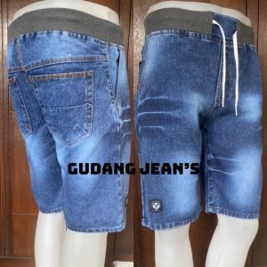 Celana Pendek Jeans Pria Dewasa Pinggang Melar Tali Kolor Cowok Cowo Laki2 Dewasa Model Terbaru 2024 Warna Snow Hitam Black Blue Biru Ringkel Ukuran Jumbo Size Besar Atas Lutut Dengkul