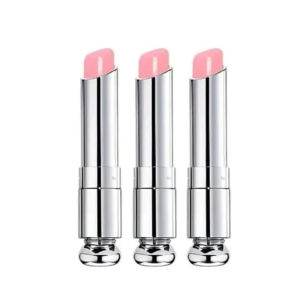 Dior Christian Ladies Dior Addict Lip Glow Color Awakening Lip Balm 1.4g 3pcs set with pink and orange shades in silver tubes.