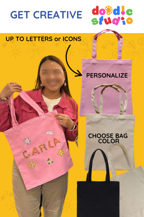 Creativly Studio PERSONALIZED CANVAS TOTE BAG WITH UP TO 10 LETTERS and ...