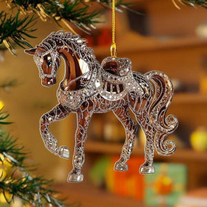 438178 ZXC 2D Acrylic Horse Car Rearview Mirror Pendant Charm Christmas Tree Ornament New Year Hanging Decoration
