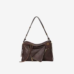 Cowhide horizontal square shoulder crossbody bag Japanese and Korean style solid color genuine leather medium-sized bag