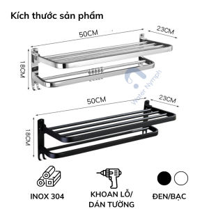 Giá treo khăn nhà tắm dán tường Waternymph vắt khăn giàn inox 304 cao cấp (kèm miếng dán và ốc vít)
