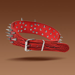 Rivet Dog Collar Crocodile Pattern Wide Thick Neck Guard Anti-BiteCollar