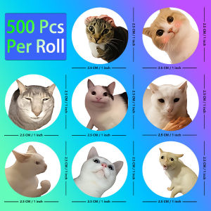 500PCS/roll Cat Emoji Stickers Cute and Funny Cat Round Stickers Decorative Funny Cat Labels