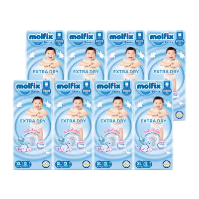 (ยกลังx8) Molfix Extra Dry ผ้าอ้อมเด็ก โมลฟิกซ์ ผ้าอ้อมสำเร็จรูป แบบกางเกง (ไซส์ S-2XL) แพมเพิสเด็ก ผ้าอ้อมเด็กแรกเกิด แพมเพิส Baby Diapers