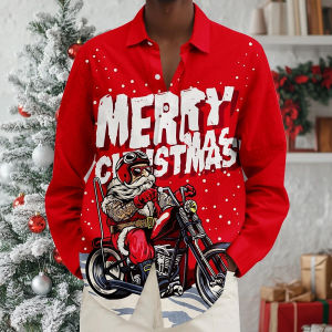 ZEEMIN 2025 New Christmas Style Santa Claus Graphic Shirt For Men Casual Vintage 3d Print Long Sleeve Clothing Holidays Party Y2k Tops