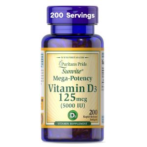 Viên uống Vitamin D3 5000IU Puritan’s Pride hũ 200 viên Hàng Mỹ