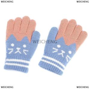 [COD] WEICHENG Cute Children Thickened Warm Gloves For Boys Girls Students Winter Cat Knitted Mittens Outdoor Knitting Cycling Skiing Gloves