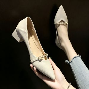Free Shipping 2026 New Autumn Collection: Women’S Pointed-Toe Shoes Spring Single Shoes Women’S Pointed-Toe Mid-Heel Pumps Shallow-Toe Solid-Color High Heels