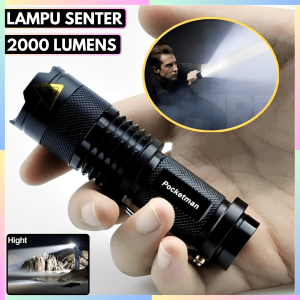 FAST DELIVERY TaffLED Senter LED Mini Super Terang Jarak Jauh 2000 Lumens Zoom Waterproof Serbaguna