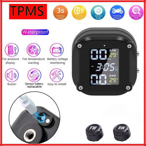 M5 รถจักรยานยนต์ระบบตรวจสอบความดันยาง TPMS 2 เซ็นเซอร์ภายนอกจอแสดงผล LCD ดิจิตอลกันน้ําอุณหภูมินาฬิกาปลุก USB ชาร์จ