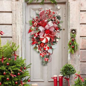 BRISA Upside Down Candy Hanging Ornaments Candy Cane Festival Party Decor Green plant Wreath Christmas Decorations Christmas Tree Garlands Rattan