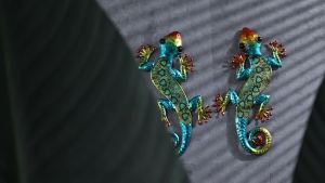 Metal Gecko Wall Decoration Lizard Garden Art Hanging Glass Sculpture Indoor and Outdoor Terrace Fence 3 Color 2 Pcs
