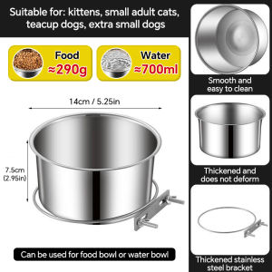 Dog Hanging Metal Hook Stainless Bowl Dog Hanging Food Bowl For Dog Cage Stainless Pet Bowl Dog Cage Hanging Food Feeder