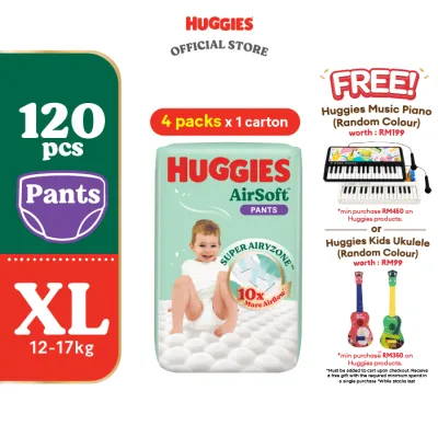 HUGGIES AirSoft Pants Diapers M46 / L36 / XL30 / XXL24 (4 packs) - Breathable and soft premium diapers for baby