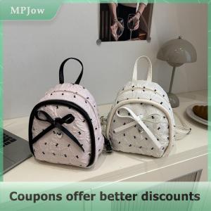 【MPJow】 Fashion Sweet Cute College Style Bow Print Backpack Handbag Shoulder Bag Trendy Women Girly Commuting Bag Student Schoolbag Gift