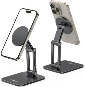 UGREEN Magnetic Phone Stand Compatible with MagSafe Holder for Desk Ergonomic Design Adjustable Aluminum Cell Phone Stand Compatible for iPhone 17 Air 16 15 14 13 12 Pro Max and MagSafe Case Black 360 ° Rotating Adjustable Foldable Portable Alumin