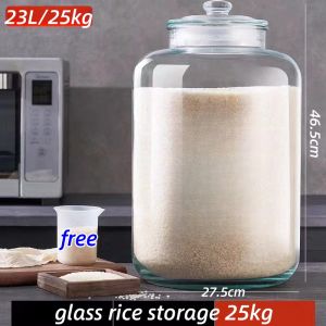 8.5kg/10kg/13.5kg/25kilos Rice dispenser aesthetic airtight transparent big glass jars with cover rice storage container