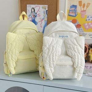 LP9U Y2k Style Angel Wing Backpack Versatile Solid Color Canvas Backpack Creative Lightweight Nylon Backpack for Adults Student