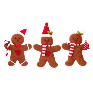 Set of 3Reusable Christmas Gingerbreads Man Hanging Ornaments Fabric Decoration for Tree Window and Tabletop