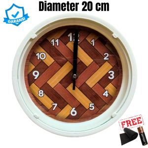 Jam Dinding dan Meja Wood Series Motif Kayu Diameter 20cm Desain Custom Aesthetic Sweep Silent Move