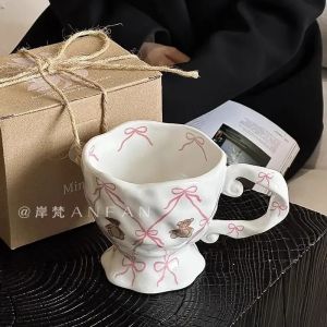 Bow Teddy Bear Ceramic Cup Original Super Cute Breakfast Coffee Cup Pink Coffee Mug Handheld Coffee Cup2026