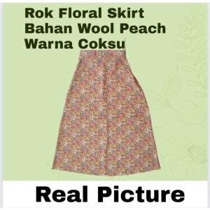 Rok Wanita Floral Skirt A Line/Bahan Wool Peach Ad 2 Ukuran L-XL/Rok Wanita Korean Style/Rok Wanita Maxi/Rok Wanita Motif Bunga