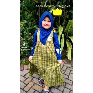 Little Pineapple Setelan Overall Dress Gamis Bordir Hijab Anak 4-9Y