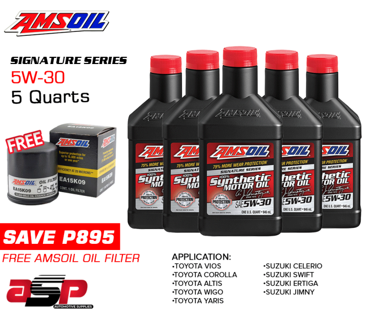 AMSOIL Signature Series 5W-30 100% Synthetic Motor Oil 5 Quarts Bundle ...