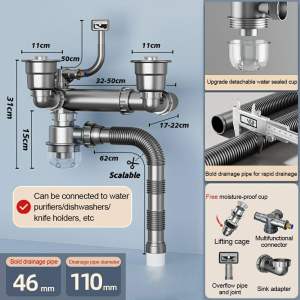 Charlie.vip Flexible Kitchen Drain Pipe Anti-odor And Anti-blocking Sink Pipe Single Or Double Garbage Trap Sink Accessories for Bathroom Basin or Kitchen Sink