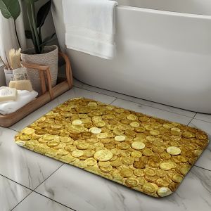 Good Luck Entrance Mat Golden Coin Pattern Non-Slip Bathroom Rug Home Decor Anti-Slip Floor Carpet Tikar Lantai