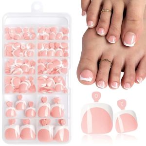 LIVELYN 120Pcs Press on Tip Nails Set Glossy Chic French Fake Toe Nails Luxury Square Short Tip Toenail Nails Art