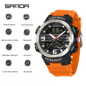 SANDA Watch for Men Teens Dual Display Luminous Waterproof Chronograph Date Boyfriend Gift