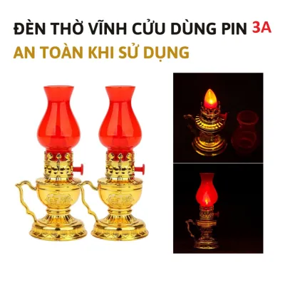 Đèn Thờ Hoa Sen Dùng Pin Mini Lắc Lư đế Vàng và Đèn Led Nến Không Lửa Chữ Phúc 4.5cm/ Đèn Vĩnh Cửa/ Nến Hoa Sen 9CM