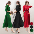 Long Dress Korea Ploi plisket lengan panjang wanita / Terusan Dres Kekinian Peacce - NOSH. 