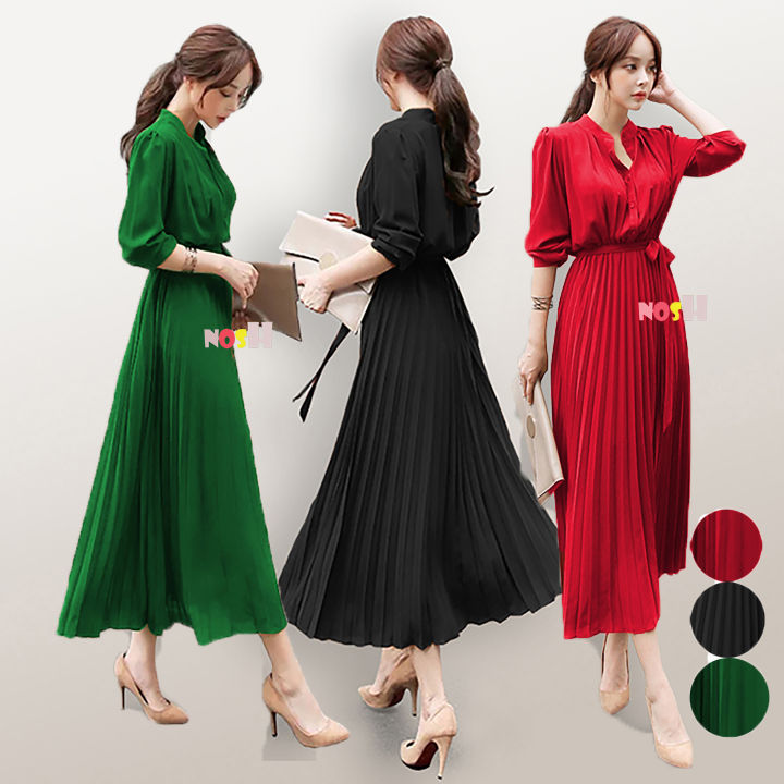 Long%20Dress%20Korea%20Ploi%20plisket%20lengan%20panjang%20wanita%20/%20Terusan%20Dres%20Kekinian%20Peacce%20-%20NOSH%20-%20Image%202