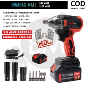 Impact Wrench Cordless JLD 48V Brushless 2 Baterai Set Box Impact Buka Ban Truk Mobil Motor
