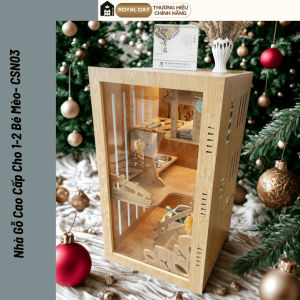 CSN03- CHUỒNG MÈO GỖ RÁP SẴN PHÙ HỢP CHO 1-2 BÉ MÈO TÍCH HỢP QUẠT ĐÈN LED BÀN CÀO  BÁNH XE CÓ KHÓA CỬA MECA TRONG SUỐT- THƯƠNG HIỆU ROYAL CAT
