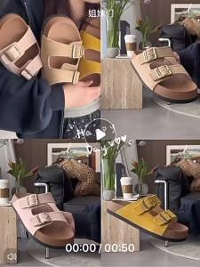 [Free Shipping] WomenS Outdoor Sandals 2025 Summer New Style Thick-Soled Genuine Leather Slip-On Beach Sandals Cork-Soled Shoes
